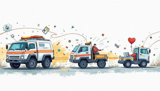 Illustration of a truck with a heart, symbolizing the Tech Rescue Mission's commitment to helping those in need.