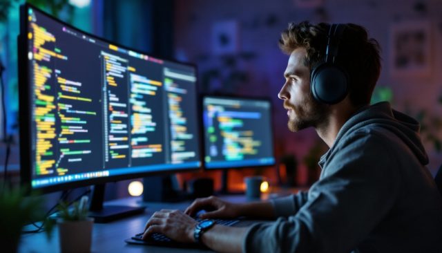 Solo Developer Deep in Flow During Vibe Coding Session